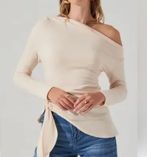 Astr the label Soft Peach Knit Top One Shoulder thumbnail 1