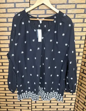 Adiva Black And White Floral Embroidered Cotton Top Size 1X‎ thumbnail 1