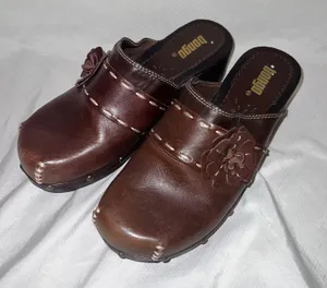 Bongo Y2K Brown Leather  Open Clogs thumbnail 1