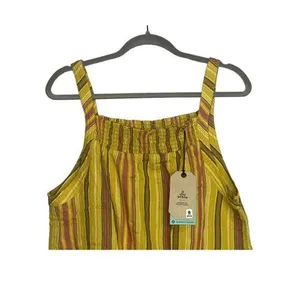 NWT prAna Smocked Sleeveless Tie Little Palm Stripe Cami Crop Top Medium Yellow thumbnail 3