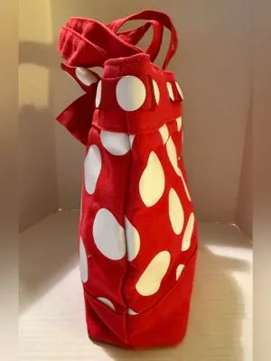 Disney Parks Canvas Red w White Polka Dots Tote Bag Embroidered Minnie Mouse thumbnail 3