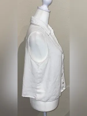 Lulus Women’s Size M White Linen Blend Sleeveless Button Up Blouse Top thumbnail 5
