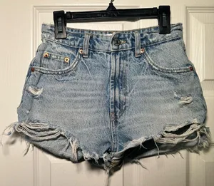 Zara Blue Jean Shorts Distressed Vintage Style 0 thumbnail 4