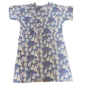 80s‎ SCRUBS Cat Floral Print Striped Scrub Dress XL Blue Cotton Pockets USA Made thumbnail 9