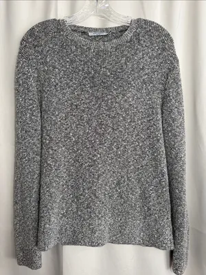 M.M. LAFLEUR The Butler Crewneck Sweater Knit Boucle Black White Medium thumbnail 2