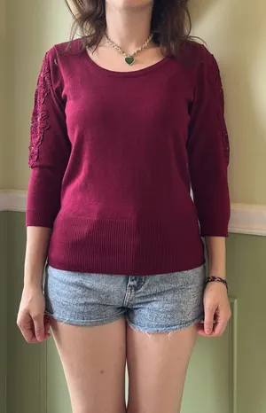Dress Barn red 3/4 sleeve lace sweater thumbnail 1
