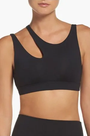 ALO YOGA Peak Sports Bra Cut Out Asymmetric One Shoulder Dark Gray Size Medium thumbnail 1