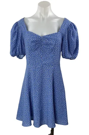 French Connection Blue Floral Short Puff Sleeve Fit & Flare Mini Dress Size 6 thumbnail 1