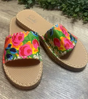 Floral Bright Slide Sandals - Colorful Flower Print thumbnail 1