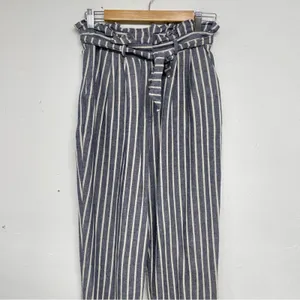 Urban Outfitters Grey & White Striped Paperbag Waist Casual Pants Women 6 Belted thumbnail 2