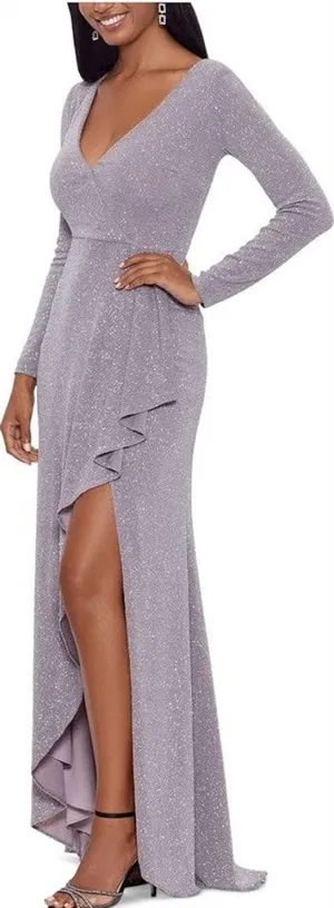 Betsy & Adam Long Sleeve Glitter Knit Gown‎ maxi ball gown prom wedding Size 8 thumbnail 1