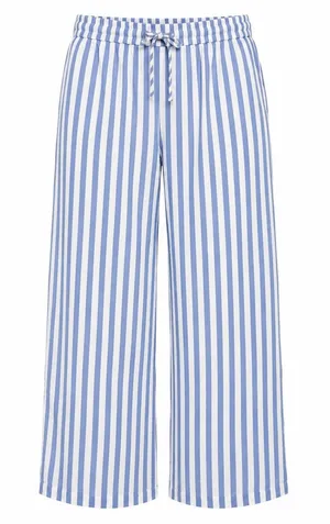 PrettyGarden Wide Leg Striped Drawstring Pants Elastic Waist Blue White Size XXL thumbnail 1