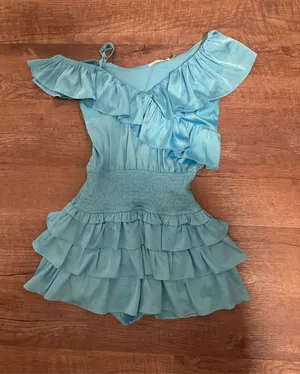 Light blue mini romper dress thumbnail 3