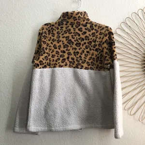 Womens Leopard Animal Quarter Zip Sweatshirt Sweater Fall Winter Autumn Fuzzy Fleece Faux Fur Long Sleeve Top Sweater Pullover Casual Oversize Pocket-White Black Brown thumbnail 2