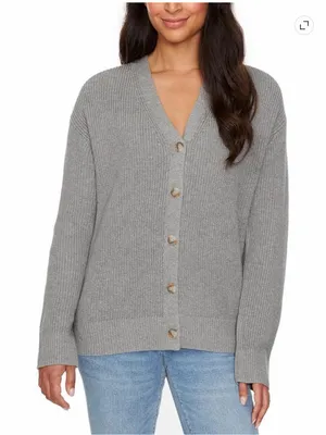 Hudson Jeans Cotton Button-Down Cardigan Sweater Grey Large thumbnail 1