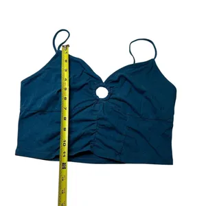 Cutout Cami Top Teal Cotton Stretch Ring Front Crop Tank Size L Y2K Beach Blue thumbnail 2