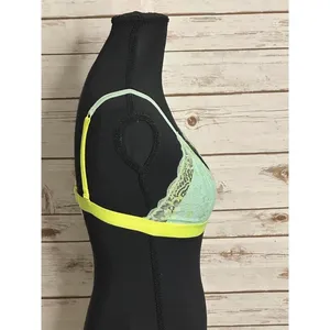 PINK Victoria's Secret mint green/neon yellow lace triangle bralette Size Medium thumbnail 4