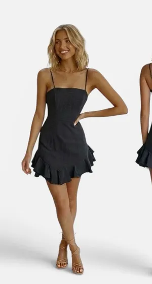 Selfie Leslie Sarah Kay Navy Ruffle Hem Mini Dress Bodycon Party Sz Small thumbnail 1