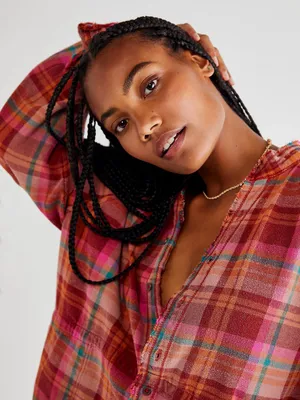 Free People We The Free Summer Daydream Plaid Button Down Shirt XS Boho thumbnail 2