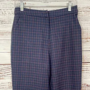 FRNCH Navy Plaid Straight Leg Crop Pants, EUC, Medium, thumbnail 2