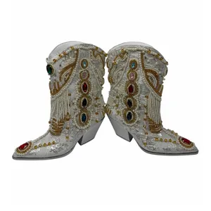 Azalea Wang Astounding White Jewel Beaded Pearl Western Cowboy Boots Size 6 thumbnail 11