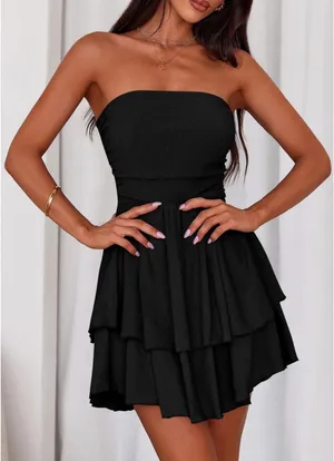 Black Strapless Flowy Mini Dress thumbnail 3