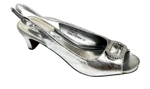 Dooabllo Women’s Vintage Style Silver Peep- Toe Rhinestone Slingback Heels thumbnail 4