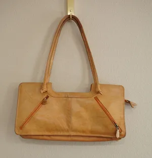 Vintage Chaos Leather Collection Tan Shoulder‎ Bag Rectangular Tote Retro Quirky thumbnail 1