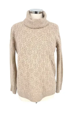 Nanette Lepore Lace Knit Cashmere Turtleneck Sweater Beige Size Small thumbnail 1
