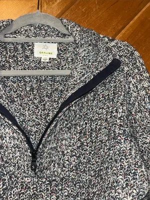OFFLINE By Aerie Chillside Fold over Quarter Zip Marled gray knit Sweater thumbnail 6