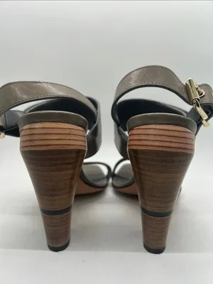 Fendi Auth Taupe Leather Block Heel Slingback Sandals Shoes **Size 37/US 7**🔥🔥 thumbnail 6