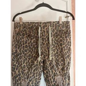 Leopard Print Distressed Jogger Jeans With Drawstring Waist & Raw Hem By YMI thumbnail 4
