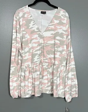 Modlusive NWT Pink Camouflage Long Sleeve Babydoll Top - 2X - Women's Plus Size thumbnail 1