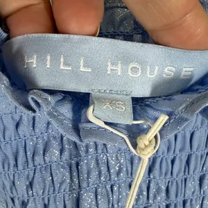 Hill House Home Athena Nap Dress XS Light Blue Glitter Check Metallic Smocked NW thumbnail 2