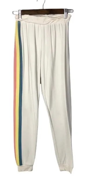 Chaser White Beach Rainbow Stripe Full Length Jogger Sweatpants XS‎ thumbnail 1