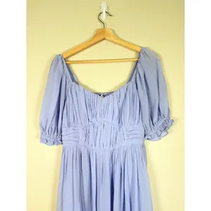 Abercrombie & Fitch Periwinkle Blue Pleated Smocked Puff Sleeve Mini Dress M thumbnail 4