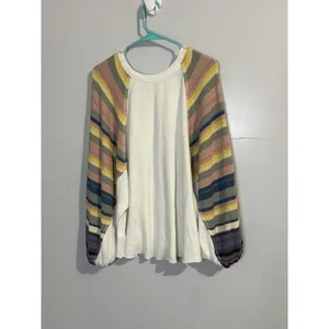 EUC‎ Free People Rainbow Dreams Sweater Thermal Knit Balloon Sleeve Oversized S thumbnail 7