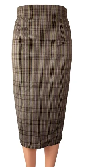 Reorg Women's Brown Pleated High Waisted Pencil Slit Career Midi Skirt Size S thumbnail 1