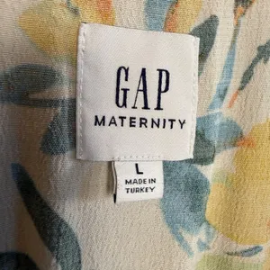 Gap Maternity Dress Womens Large Floral V-Neck Midi Boho Puff Sleeve Yellow Blue thumbnail 5