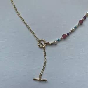 Gold Half Paperclip Half Beaded Handmade Necklace thumbnail 5