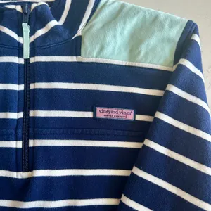 Vineyard Vines Navy and White Striped Quarter-Zip thumbnail 2