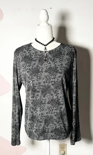 Vtg y2k Black Lace Top Large Mesh Fairy Grunge Gothic Indie Sleaze thumbnail 1