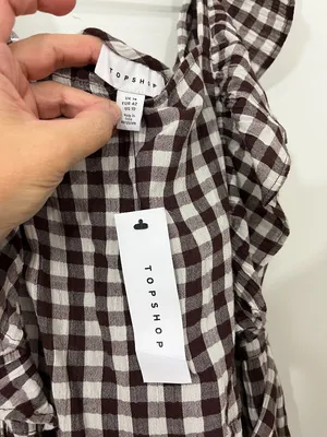 New Topshop Size 10 Brown Gingham Ruffle Sleeve Sash Dress NWT thumbnail 3
