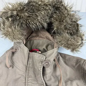Y2K GAP Utility Parka Jacket Faux Fur Hood Tan Khaki Women’s Small thumbnail 2