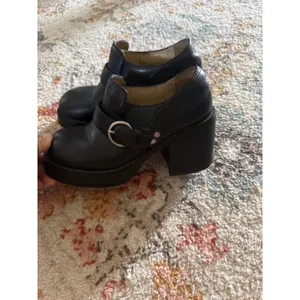 American Eagle Vintage Grunge Divine Black Leather Platform Chunky Block Shoes 6 thumbnail 4