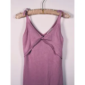 Abercrombie Sleeveless Twist Front Ribbed Midi Dress Size L Tall Pink Romantic thumbnail 6