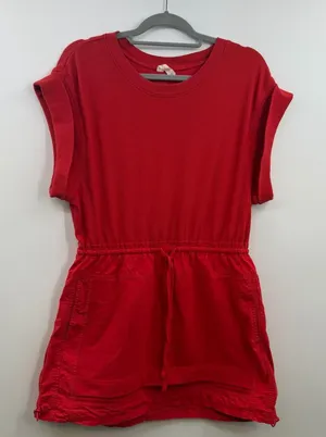 Daily Practice Anthropologie Red Ribbed Drawstring Mini Dress M Pockets thumbnail 1