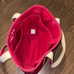 Lands End Red Medium Open Top Canvas Tote Bag Monogram thumbnail 4