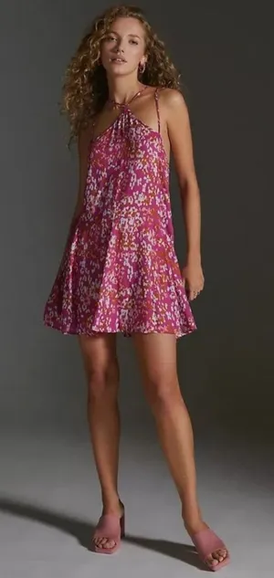 Anthropologie NWT Sz S Pink Floral Tunic Summer Dress Sleeveless Straps thumbnail 1