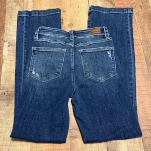 Judy Blue Women's Dark Denim Distressed Boot Cut Jeans Sz 1/25 Western Boho thumbnail 7